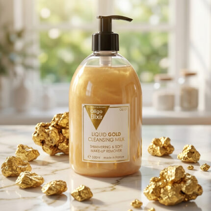 Oligo-Elixir-Oro-Líquido-Leche-Desmaquillante-Satinante-de-Oro-waterproof-(ref.-OE101)-500ml