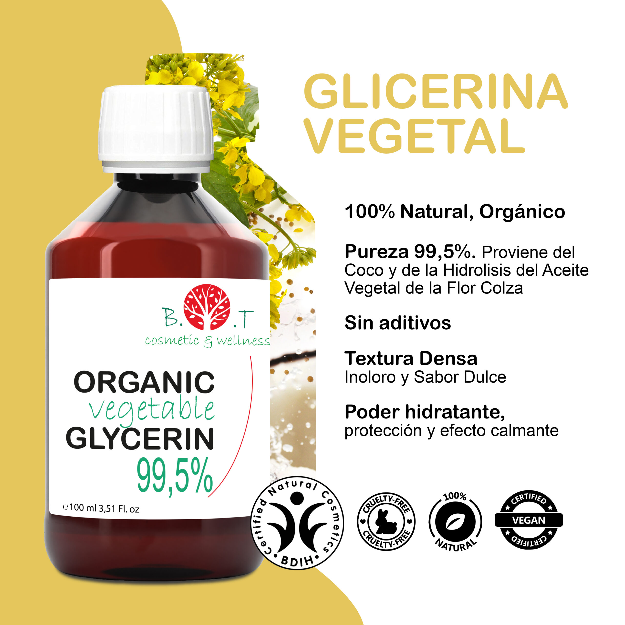 Glicerina Vegetal Organica 118ml Puro y Organico Colombia