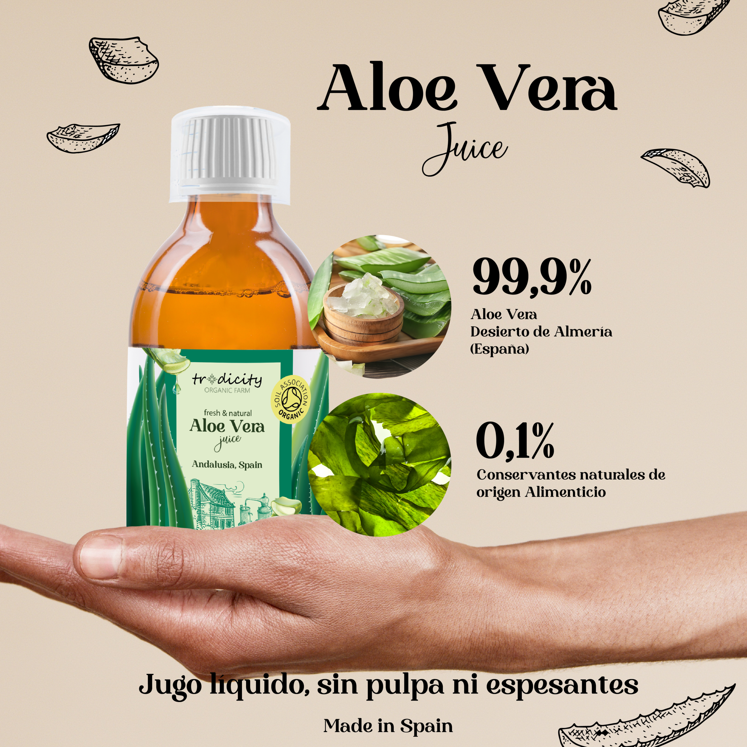 Jugo de Aloe vera puro al 100% 1000 ml.