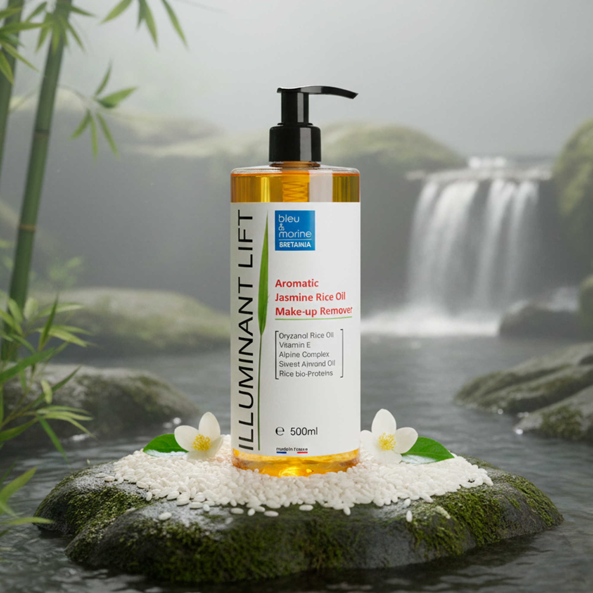 Illuminant-Lift-Aceite-de-Arroz-Desmaquillante-Aromático-Jazmín-500ml Cosmética facial profesional natural Bleu Marine Bretania para cabinas estéticas